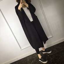 显瘦黑色大衣 宽松大码 廓形茧型过膝风衣外套韩版 春秋女BF超中长款