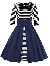 Swing Dress summer Hepburn Size Plus 条纹连衣裙蓬蓬裙