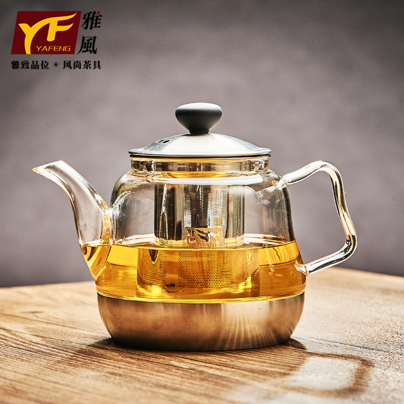 雅风耐高温过滤式玻璃茶壶 加厚耐热电磁炉壶煮茶器泡茶茶具套装