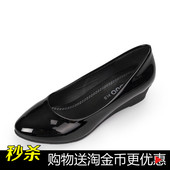 上班皮鞋 工装 瓢鞋 女鞋 坡跟单鞋 黑色平底工作鞋 2016夏季OL职业大码