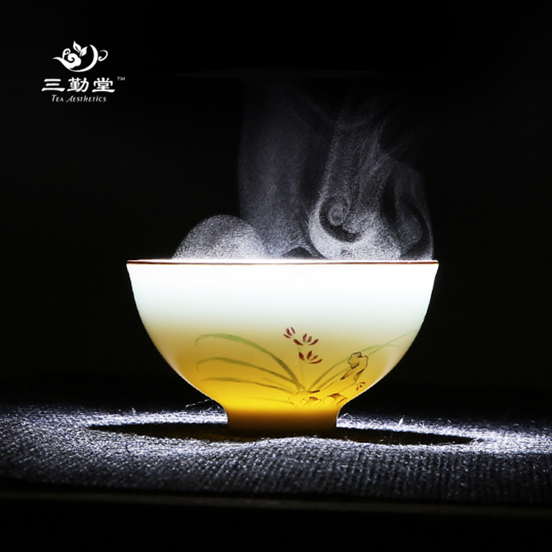 三勤堂定窑白手绘茶杯陶瓷 功夫茶具普洱品茗杯景德镇青瓷小茶杯