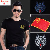 圆领中国旗刺绣特种兵部队体T恤军装 男军迷套紧身衣服饰弹力 短袖
