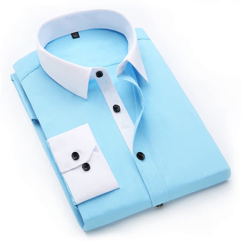 夏季纯色男士衬衫白修身长袖衬衣寸商务免烫职