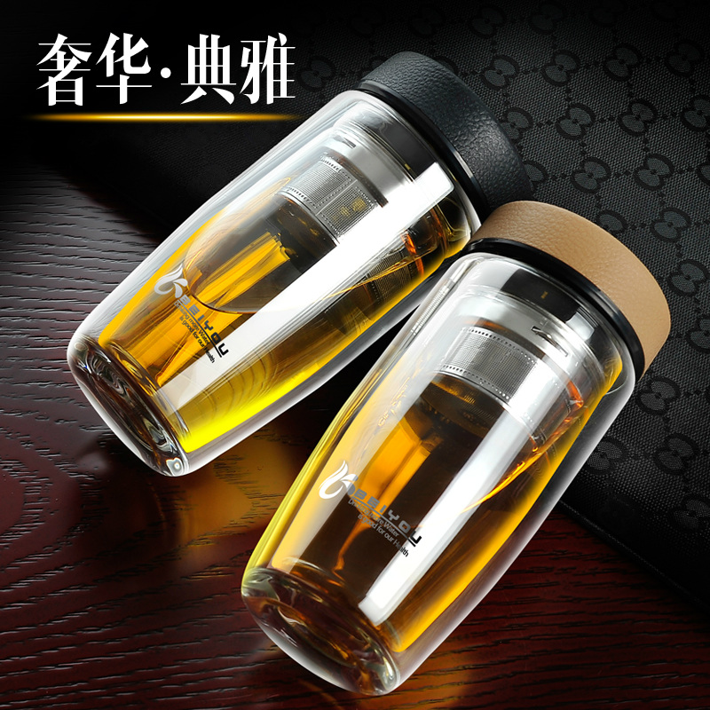 双层玻璃杯便携水杯子创意带盖过滤办公随手杯男女耐热车载泡茶杯