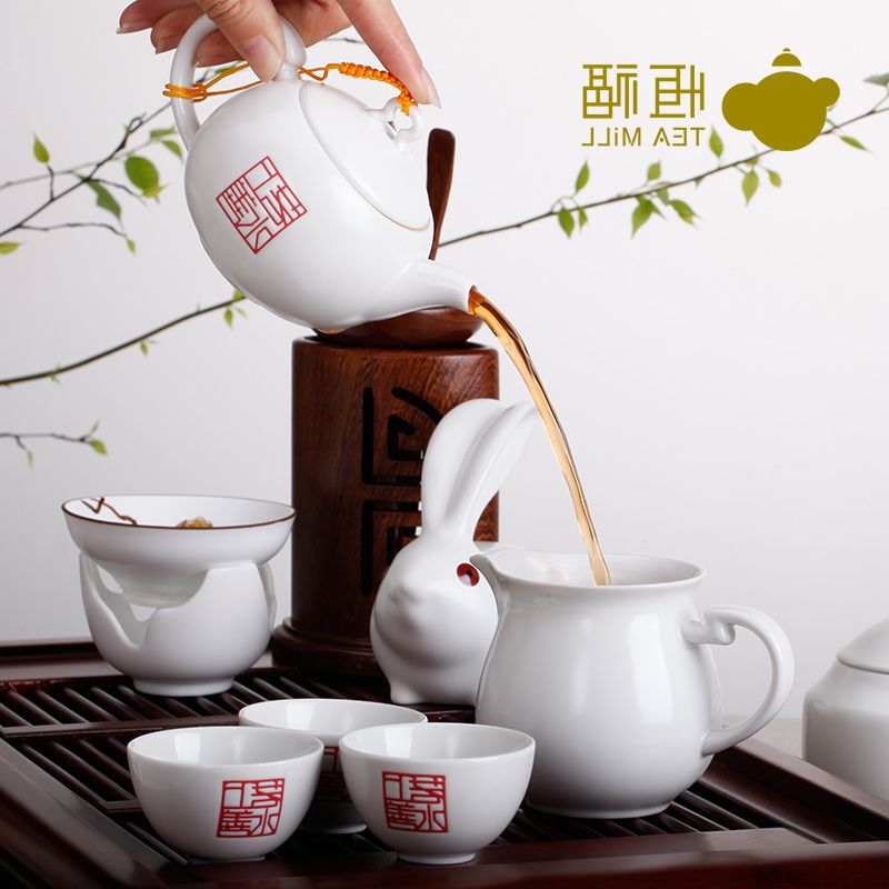 热卖恒福正品 功夫茶具整套套装 景德镇陶瓷 上善若水如意茶壶半