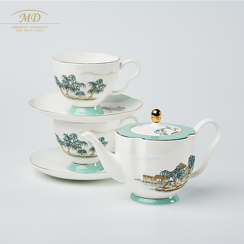 预售M20玛戈隆特骨瓷6头莲蓬茶具G20峰会国瓷国宴绿水青山西湖蕴