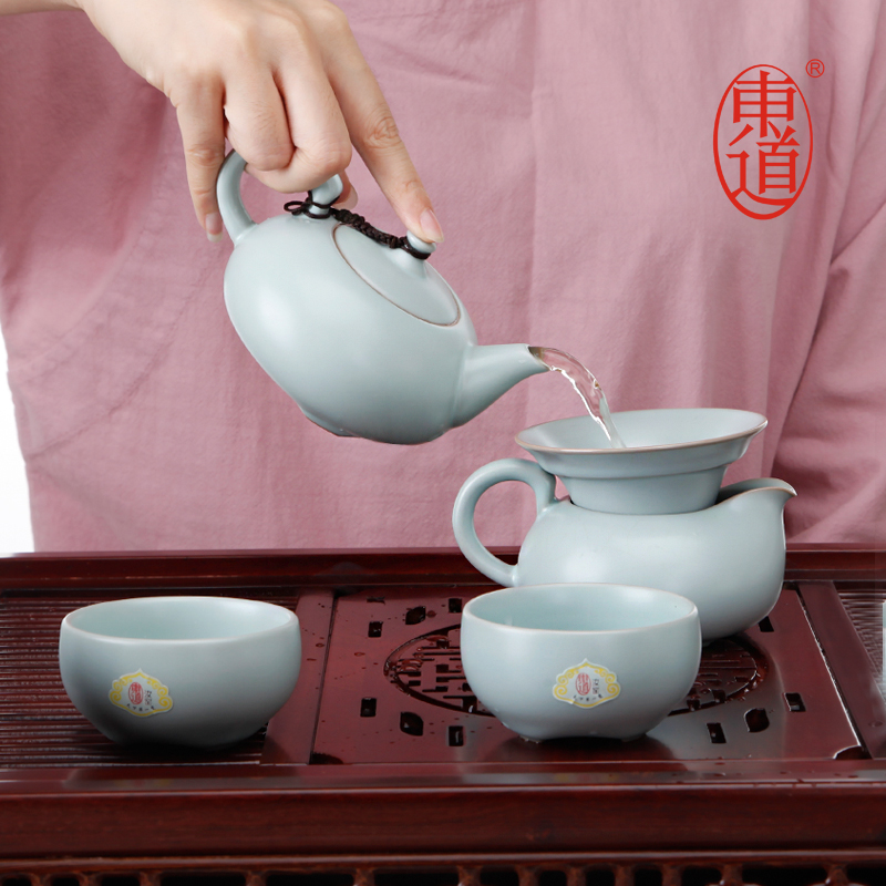 东道汝窑茶具套装汝窑整套茶具高档功夫茶具茶具套装喜乐壶杯组