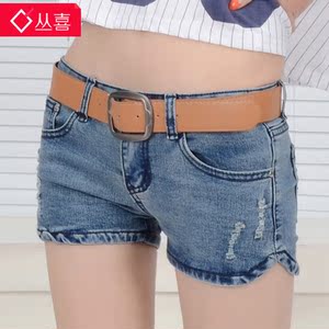 2015新款丛喜<em>牛仔短裤女夏大码</em>宽松显瘦破洞