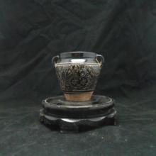仿古瓷器摆件 出土古玩收藏 古董老货 宋吉州窑黑釉剃花双系罐
