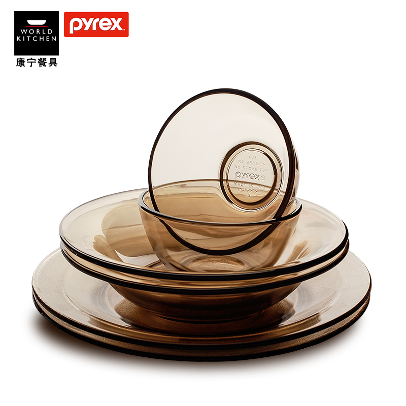 康宁pyrex 康宁餐具 美国进口 家用耐热玻璃 色拉盘 碗碟6件套