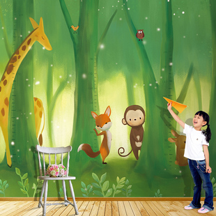 墙纸 幼儿园少年宫大型壁画墙纸墙布 男女孩小猴子环保卡通儿童房壁纸