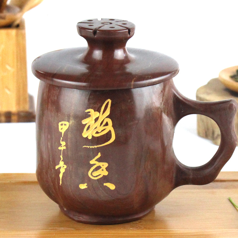 木鱼石茶杯无蜡保健杯子正品茶具 纯天然养生保健杯非紫砂杯梅香
