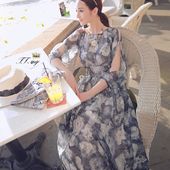 波西米亚夏雪纺度假沙滩裙长裙拖地长裙子连衣裙 代购 韩国正品