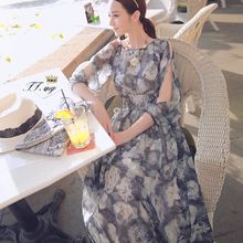 韩国正品代购新 波西米亚夏雪纺度假沙滩裙长裙拖地长裙子连衣裙