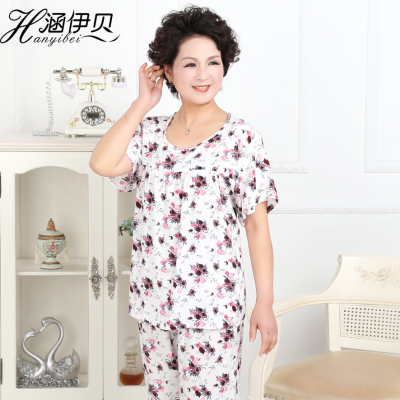 中老年人睡衣女夏纯棉绵绸睡裙妈妈大码家居服