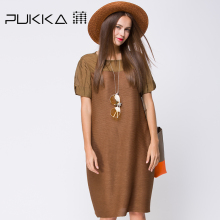 Pukka/蒲牌2017夏装新款商场同款原创设计棉麻女装真丝拼接连衣裙图片