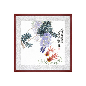 字画带框画斗方花鸟画客厅卧室中式装饰画水墨画实木框挂画