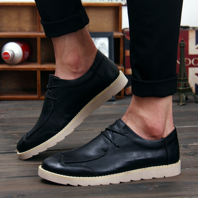 春季英伦复古休闲皮鞋男青年小脚九分裤搭配真