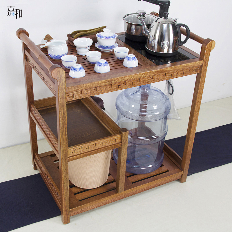 花梨木茶车移动带轮 功夫茶具茶盘实木茶桌电磁炉泡茶台柜套装