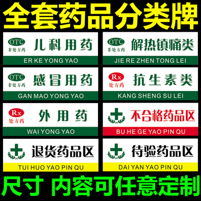 医院药房药品分类牌 药店区域标牌挂牌吊牌 药柜类别标贴墙贴纸