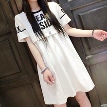 中长款 打底连衣裙女胖MM宽松休闲上衣潮 短袖 新款 女装 大码 2016夏装
