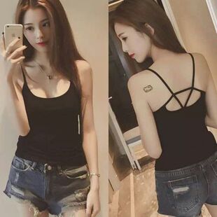 夏季女装性感Y型莫代尔加肥加大码显瘦吊带漏背心200斤胖MM打底衫