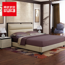 顧家家居 門店款軟床1.8米新中式雙人臥室家具實木真皮床圖片