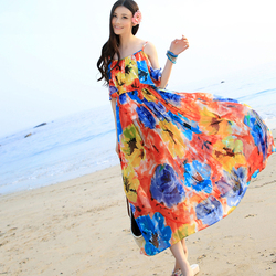 2015夏装新款韩版女装纯色露肩吊带长裙波西