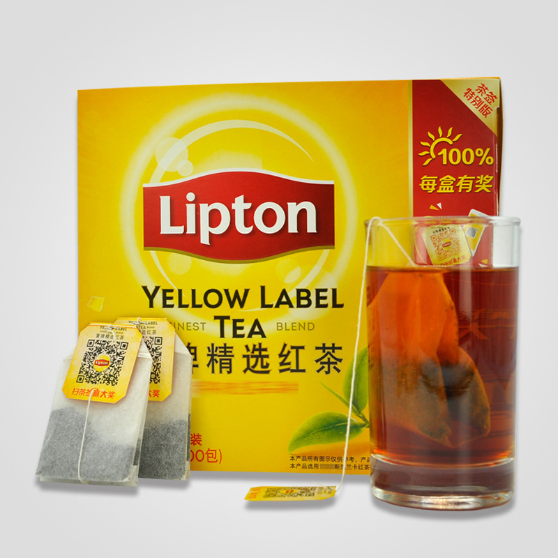 官方正品 Lipton/立顿红茶粉 黄牌精选红茶200g 袋泡茶包2gX100袋