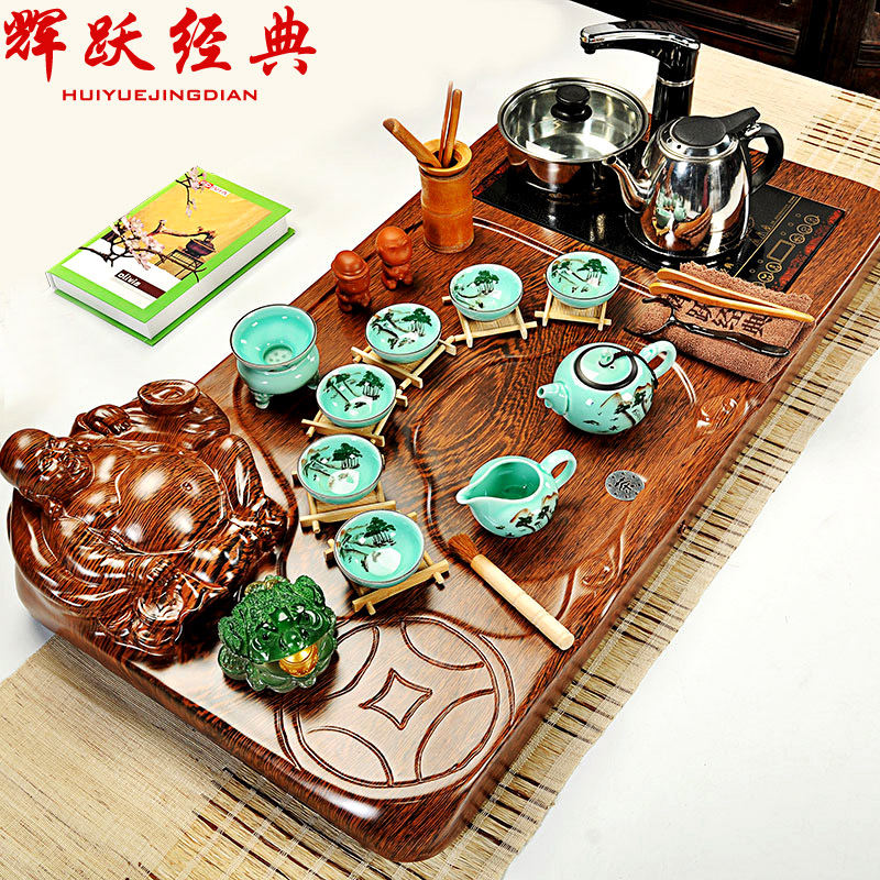 辉跃经典茶具套装特价整套功夫茶具紫砂冰裂电磁炉科技木茶盘茶台