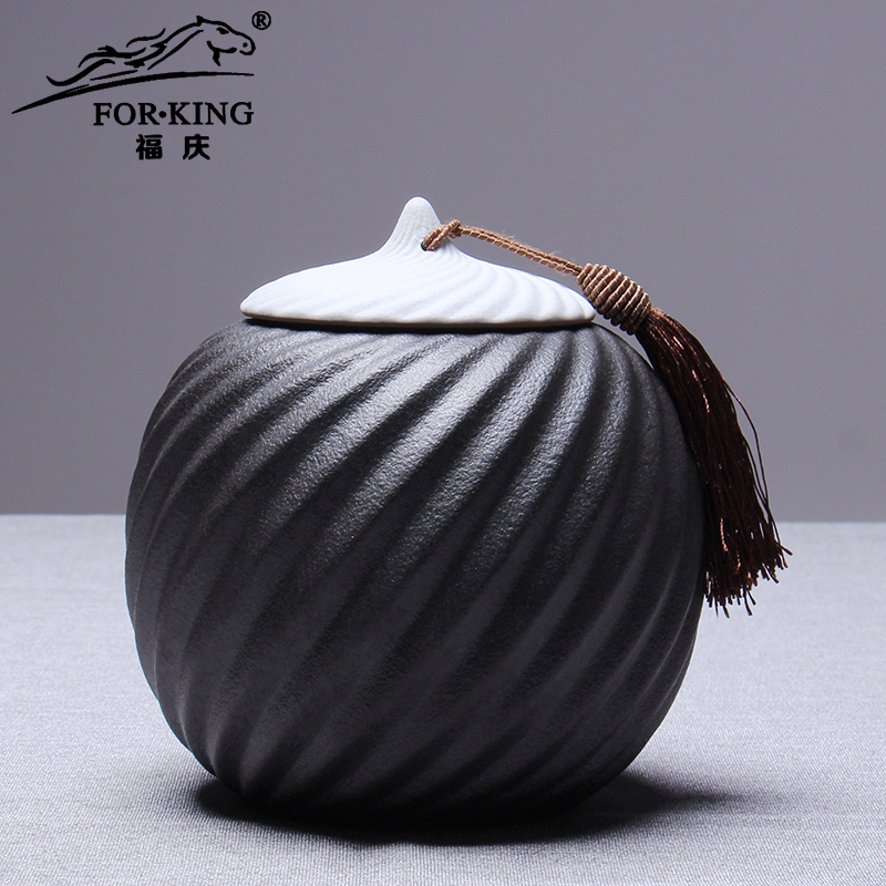 福庆 黑陶茶叶罐 陶瓷大号密封罐 普洱茶罐茶缸 茶叶包装盒醒茶罐