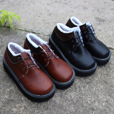 学院风冬季黑色加绒小皮鞋女英伦平跟原宿学生