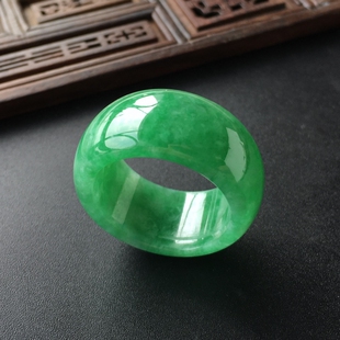 珠宝玉石冰糯种翡翠翡翠戒指阳绿飘花翡翠玉指环扳指正品限时特价