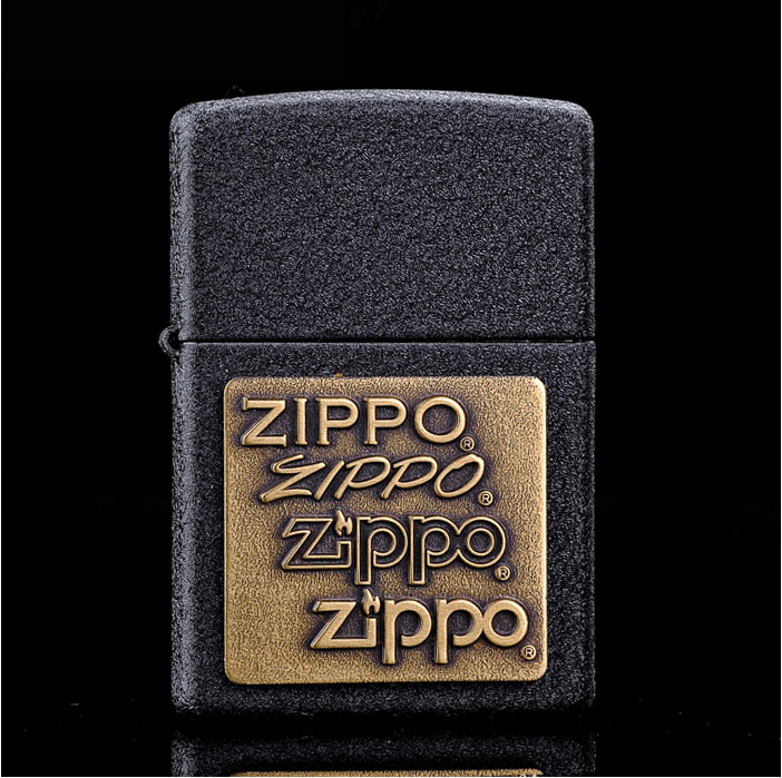 zippo打火机正版 362黑裂漆四代铜标志贴章机 限量