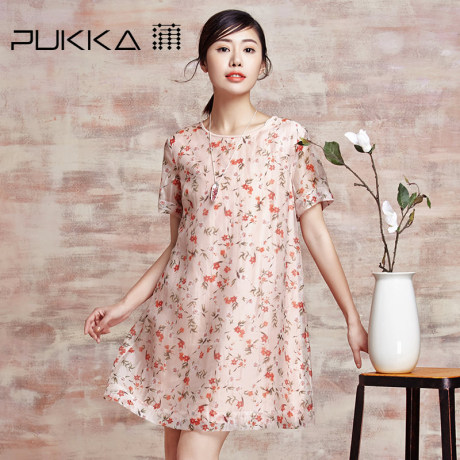 蒲牌夏装新款原创设计女装碎花印花柯根纱真丝连衣裙商品大图
