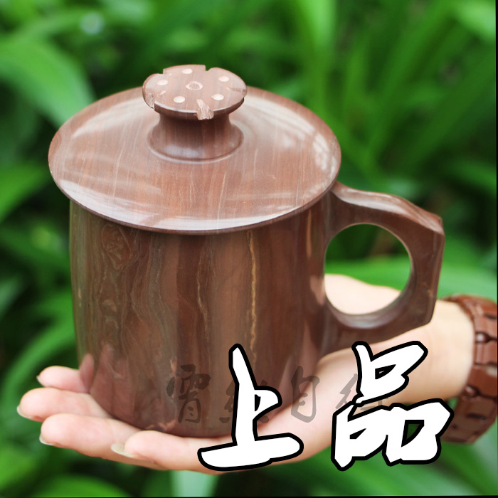 木鱼石杯子茶杯茶具纯天然手工保健水杯正品无蜡带盖大容量养生