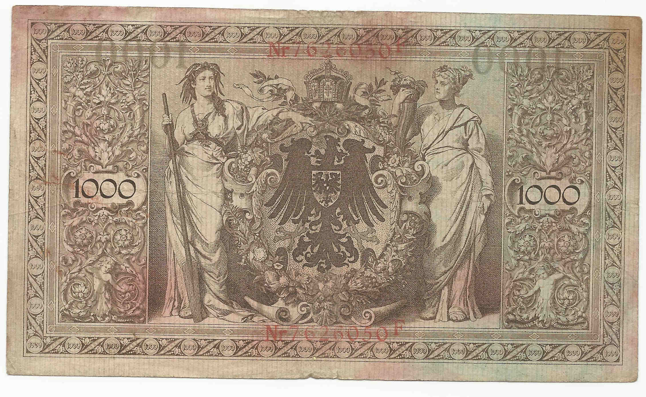 德国1000 马克 1910年 欧洲纸币 外币 德意志 红色序号