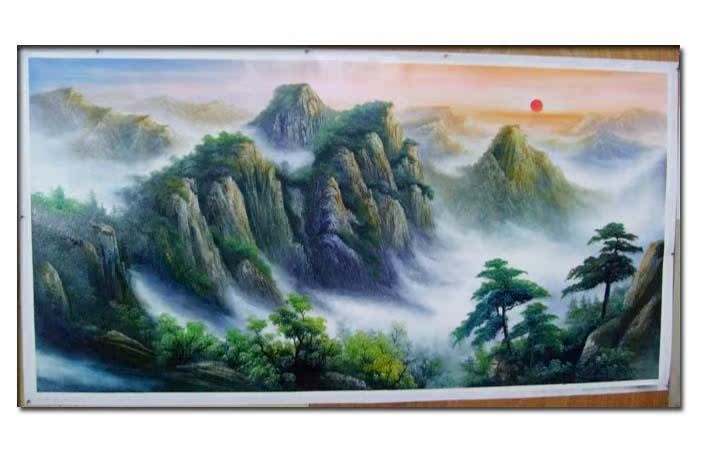 东北刀画风景纯手绘山水刀油画客厅装饰画挂画长白山天池招财墙画