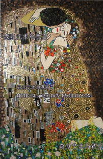 马赛克拼图背景墙 玄关 世界名画 克林姆吨之吻 马赛克人物画