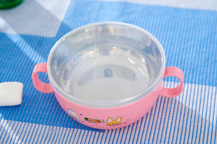 小学生304不锈钢双耳碗大号儿童卡通汤带手柄宝宝辅食带盖子饭碗