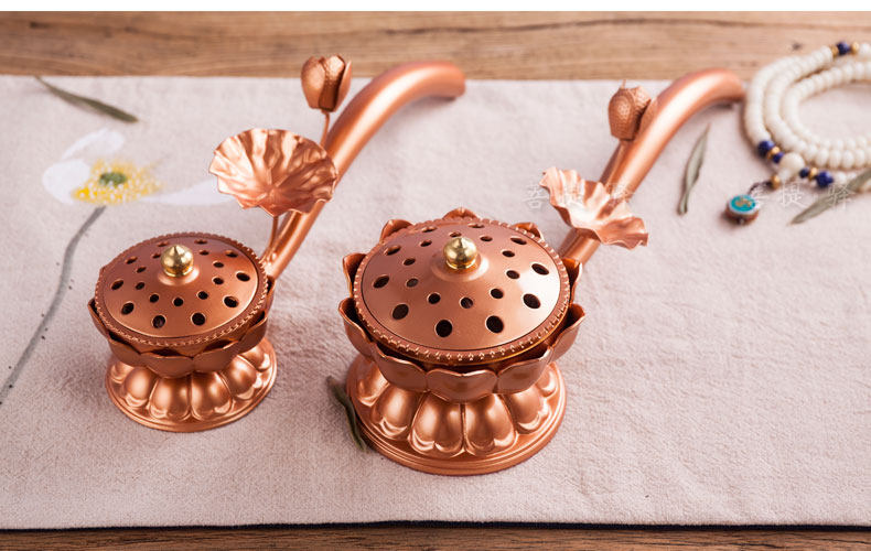 珍珠红金莲花手炉 佛事专用配长手柄香炉熏香炉法事法器佛具用品