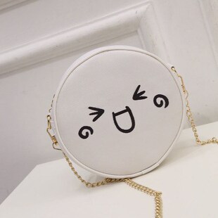 新款潮圆形包包笑脸表情可爱迷你pu小圆包韩版卡通单肩斜挎包女包