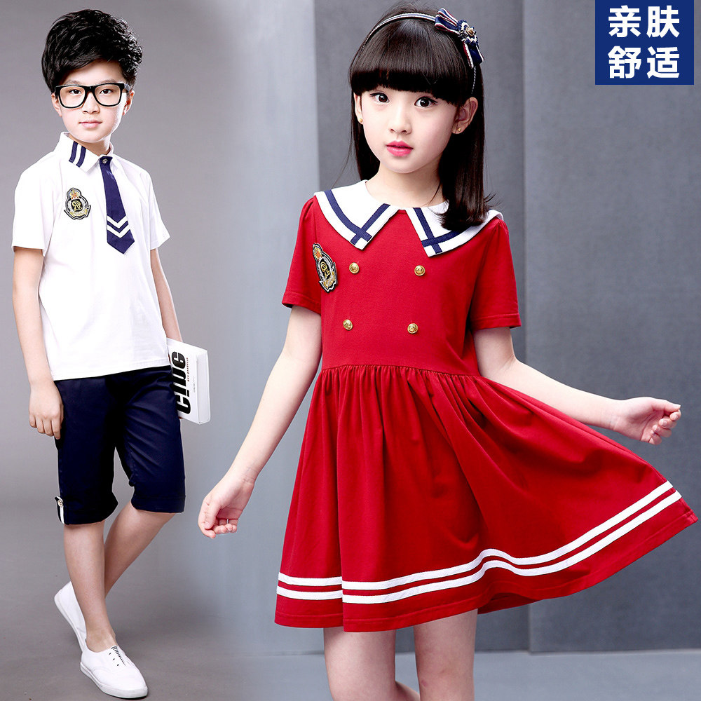 小学生校服套装2017新款学生装夏季学院风幼儿园园服红色儿童班服