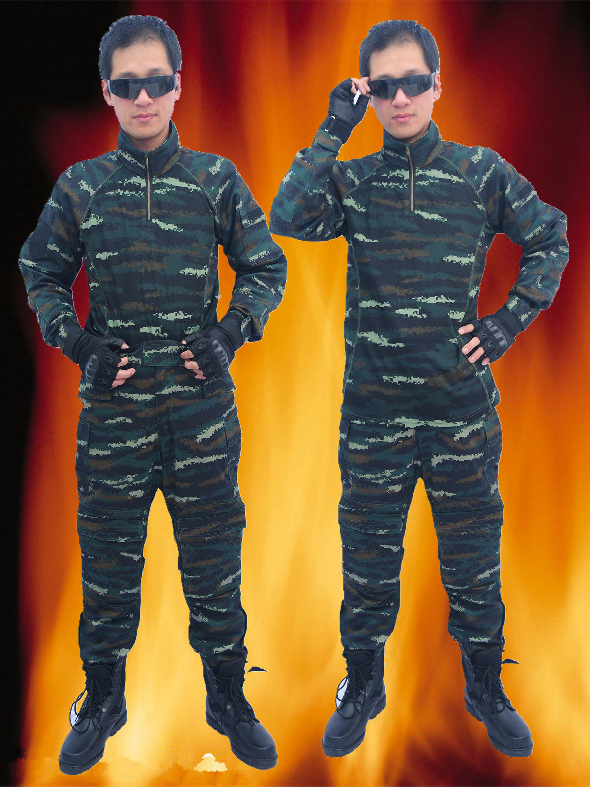 正品包邮新款虎斑迷彩服夏作训服野战豹纹迷彩作训套装男