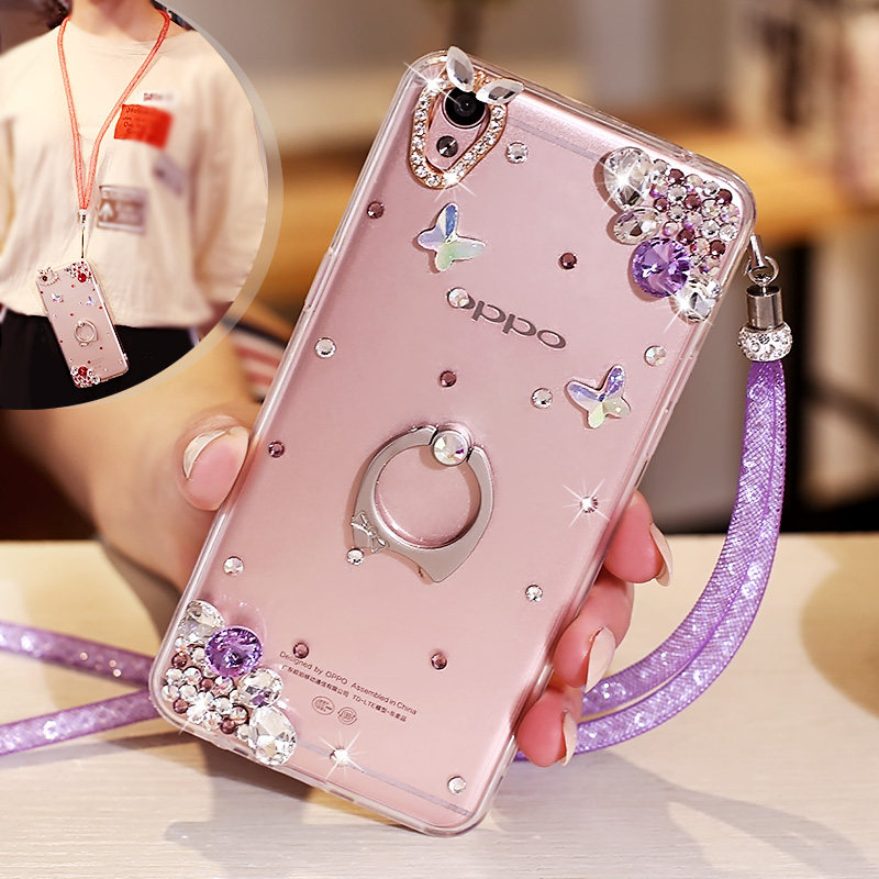 oppoa37手机壳oppo a37m保护套硅胶防摔全包边创意水钻挂绳女款潮