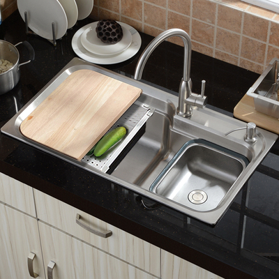 大单盆水槽厨房洗菜盆单槽304不锈钢加厚水盆超大单槽洗碗池套餐