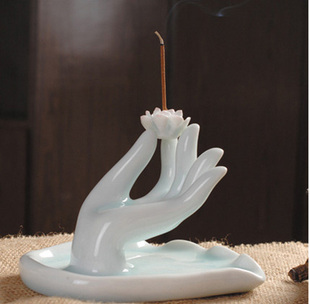 佛手 景德镇创艺陶瓷 莲花佛手香插 影青创意陶瓷 香道 佛具