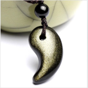 吊坠 天然金耀石勾玉吊坠 招财辟邪护身饰品 太极阴阳鱼项坠 男女款