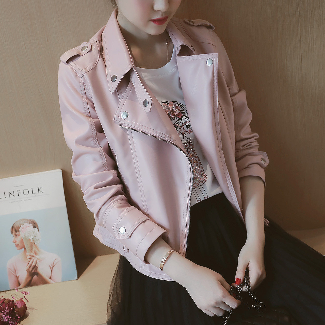 a0463-2017春新款女装韩版街头帅气修身短款pu皮衣机车外套 0223