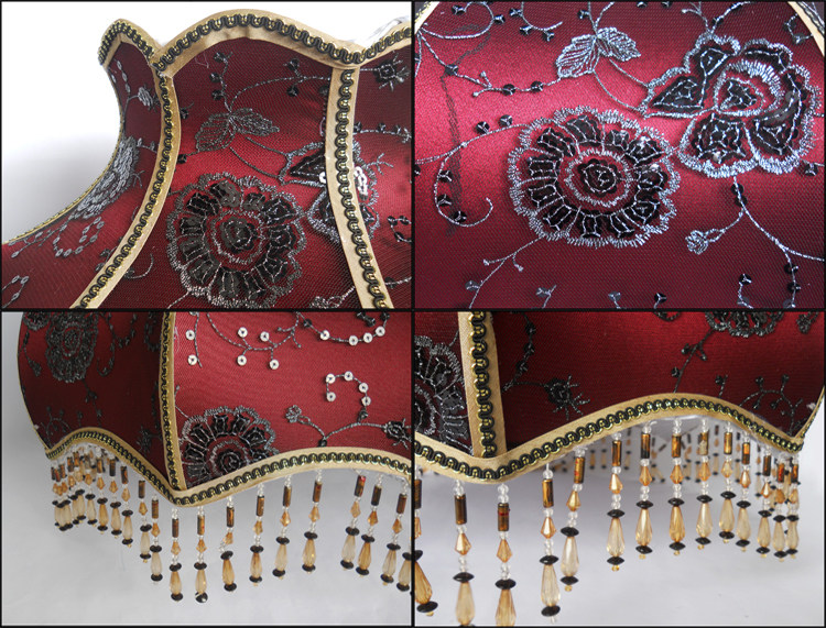 欧式酒红色刺绣布艺灯罩大号田园酒店客房台灯落地灯吊珠灯罩